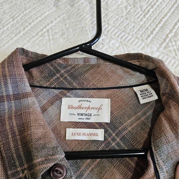 Weatherproof Vintage Shirt Mens Tan/Black Plaid Flannel Button Up Long Sleeve M - Picture 3 of 13